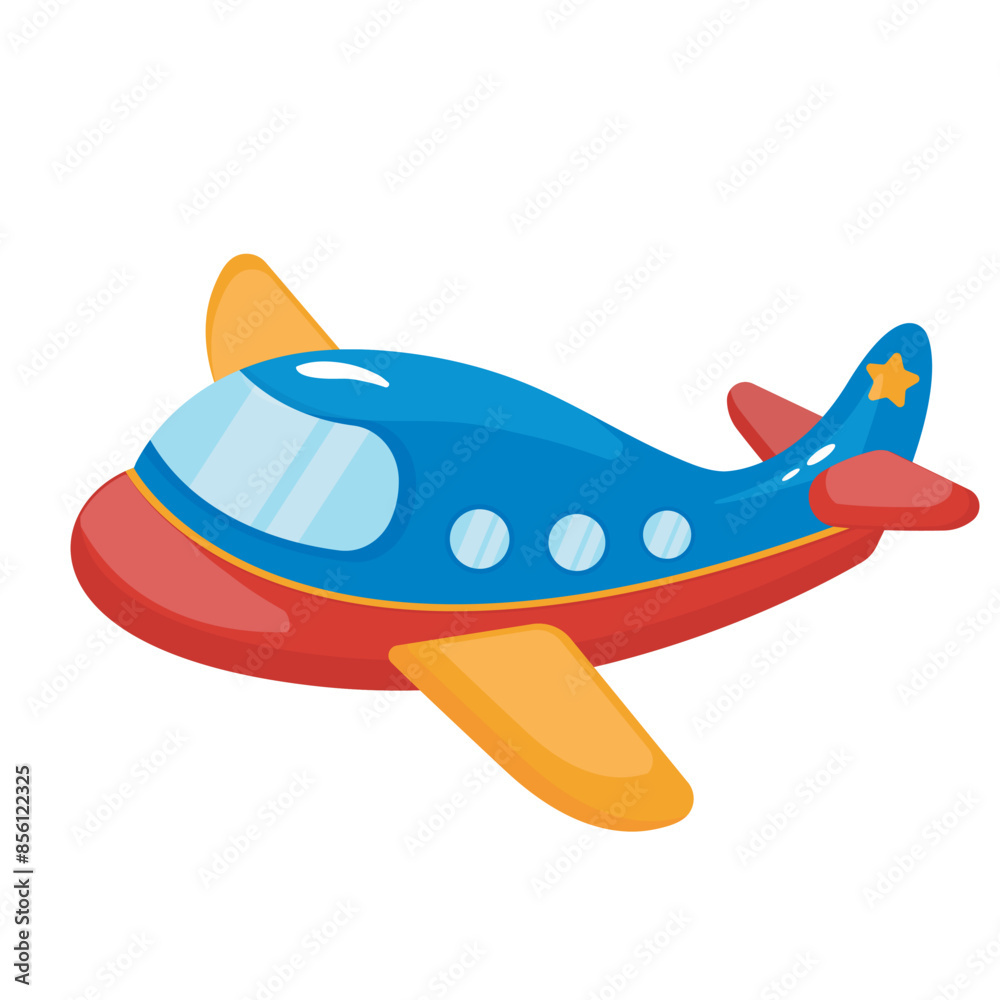 Fototapeta premium Colorful toy plane. Vector children toy. Airplane. Flat illustration on white background.