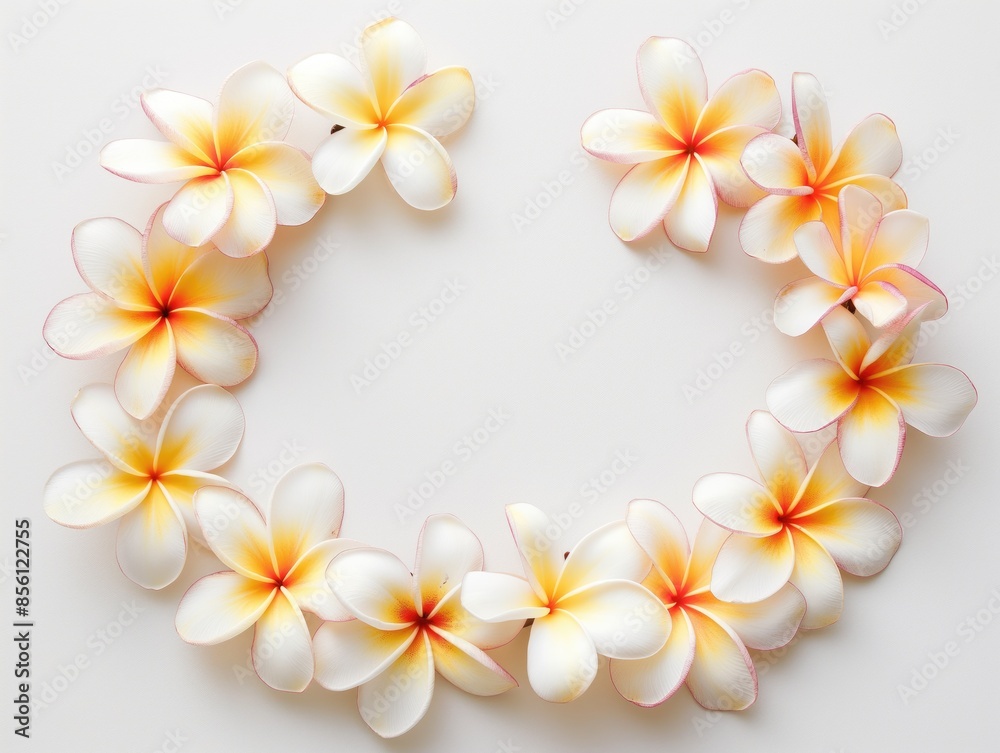 Frangipani flowers in hawaii garland isolated on white background Frangipani flowers in hawaii garland isolated on white background