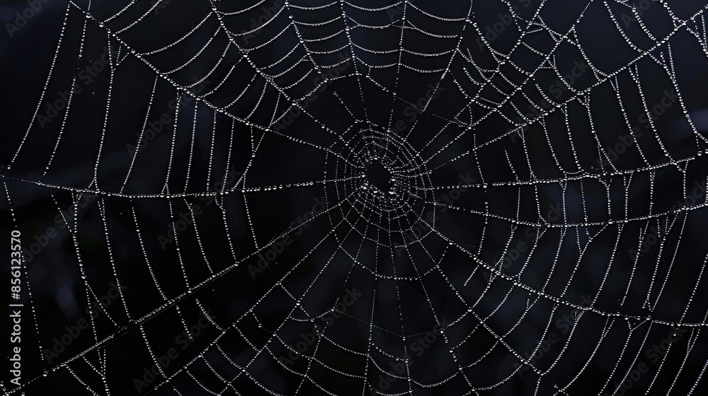 Obraz premium A close-up view of a spider web covered in water droplets, great for use in science or nature related projects