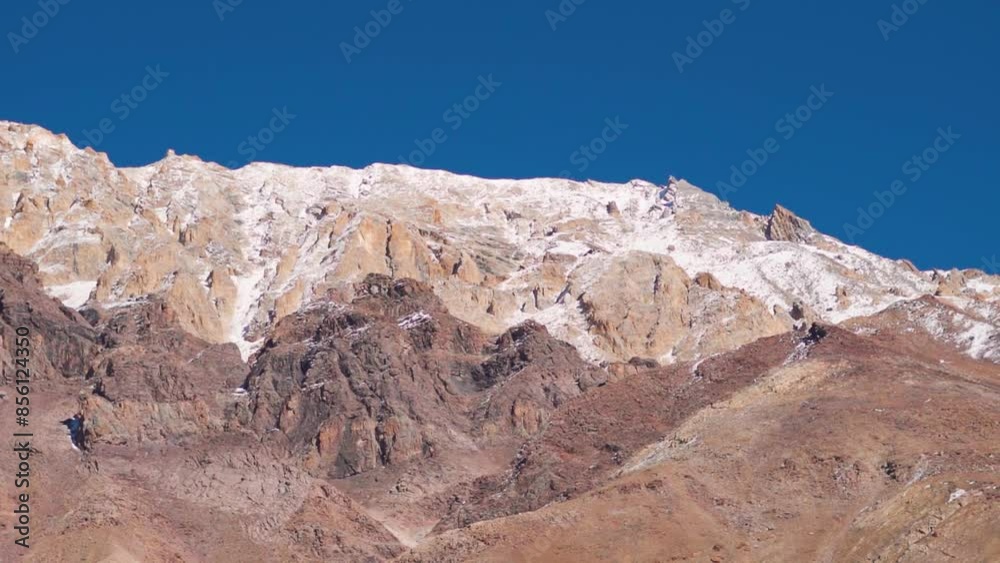 Snowy Himalayan mountain range as seen from Chandra Taal Lake in Spiti Valley, Himachal Pradesh, India. Snow covered Himalayan mountain peaks as seen from the glacial Chandratal lake in Spiti at Noon. Snowy Himalayan mountain range as seen from Chandra Taal Lake in Spiti Valley, Himachal Pradesh, India. Snow covered Himalayan mountain peaks as seen from the glacial Chandratal lake in Spiti at Noon.