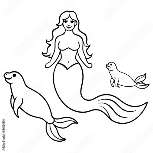 Beautiful little mermaid Underwater world Coloring book for kids