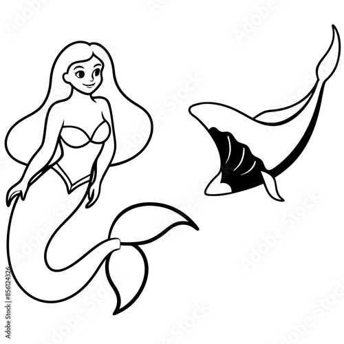 Beautiful little mermaid Underwater world Coloring book for kids