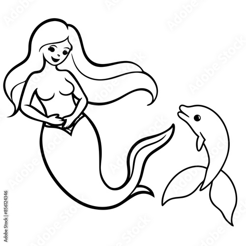 Beautiful little mermaid Underwater world Coloring book for kids