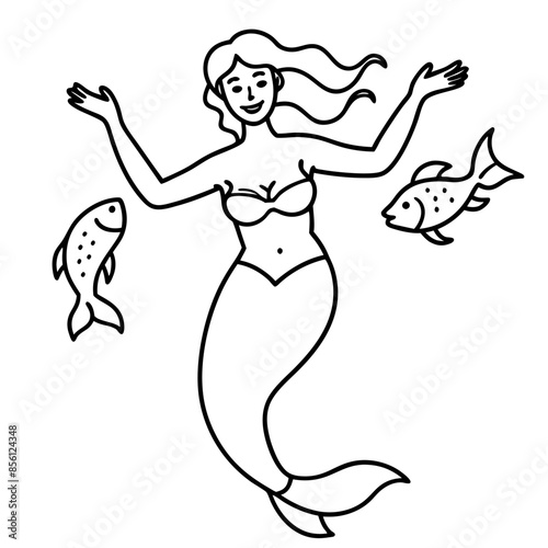 Beautiful little mermaid Underwater world Coloring book for kids