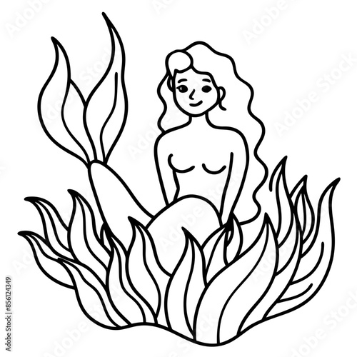 Beautiful little mermaid Underwater world Coloring book for kids