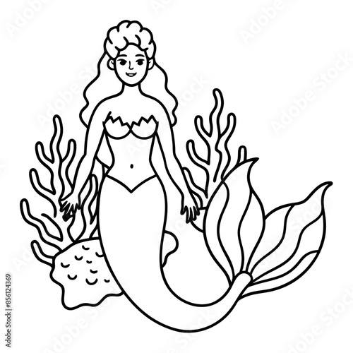 Beautiful little mermaid Underwater world Coloring book for kids