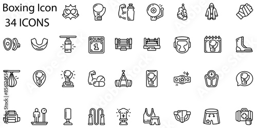 Set of boxing icons. Gradient style icon bundle. Vector Illustration
