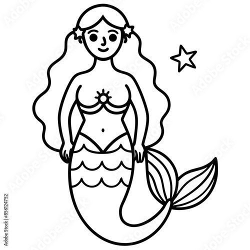 Beautiful little mermaid Underwater world Coloring book for kids