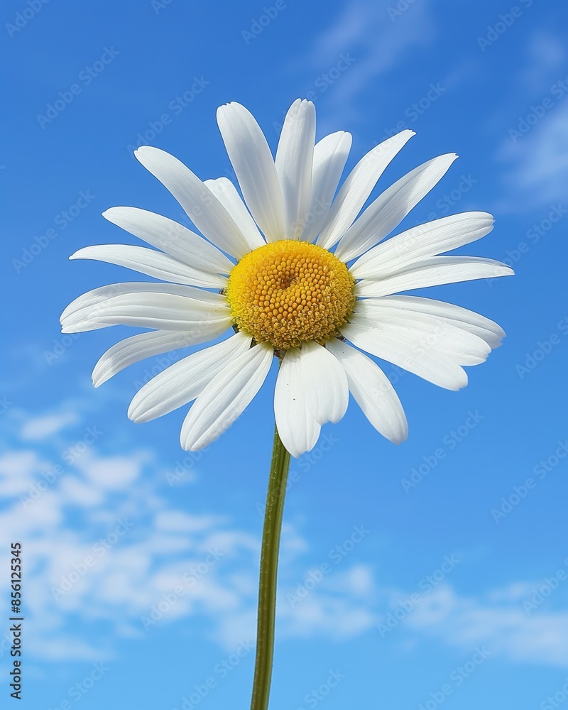 This vivid white daisy flower stands out against the deep blue sky, showcasing a perfect sunny day with a touch of nature's beauty This vivid white daisy flower stands out against the deep blue sky, showcasing a perfect sunny day with a touch of nature's beauty
