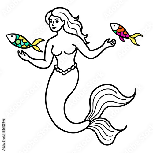 Beautiful little mermaid Underwater world Coloring book for kids
