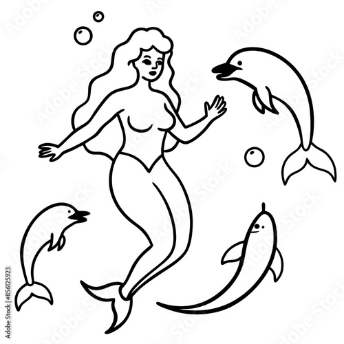 Beautiful little mermaid Underwater world Coloring book for kids