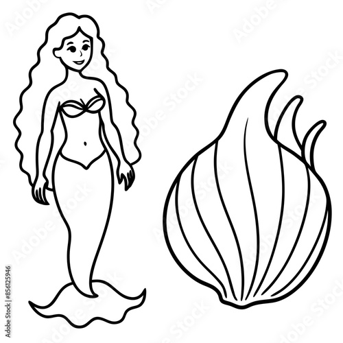 Beautiful little mermaid Underwater world Coloring book for kids