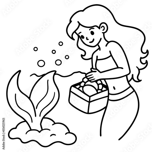 Beautiful little mermaid Underwater world Coloring book for kids