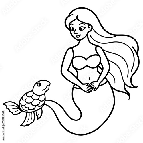 Beautiful little mermaid Underwater world Coloring book for kids