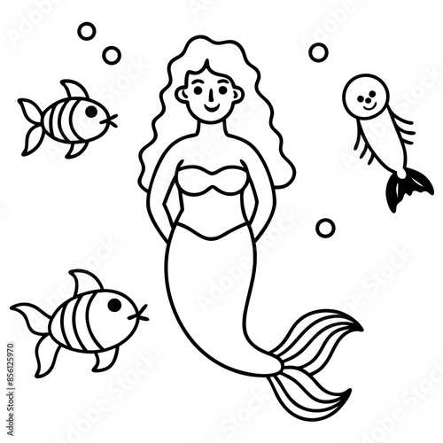 Beautiful little mermaid Underwater world Coloring book for kids