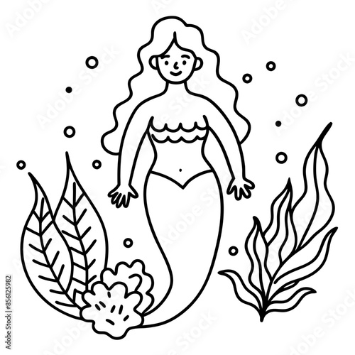 Beautiful little mermaid Underwater world Coloring book for kids