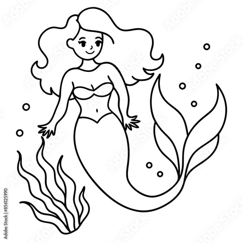 Beautiful little mermaid Underwater world Coloring book for kids