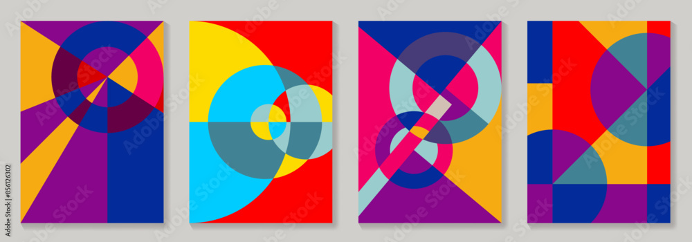 Fototapeta premium Modern colorful abstract covers set with geometric background for cover design, brochure, catalog, menu design, flyer, cards, social media, poster. Vector concept design for design interior.