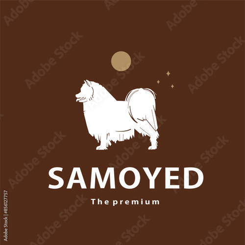 vintage retro hipster samoyed logo vector outline silhouette art icon	