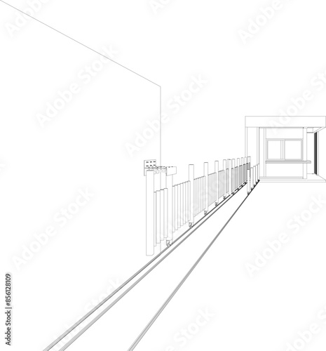 3D illustration of fence and guardhouse