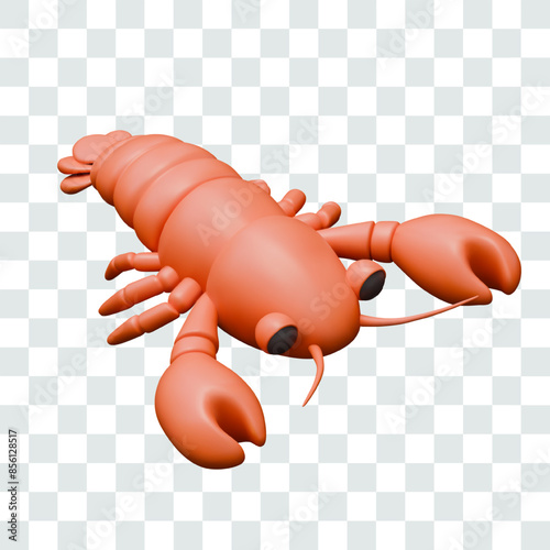 3D red cancer, crayfish in cartoon style. Ingredient for dishes with high content