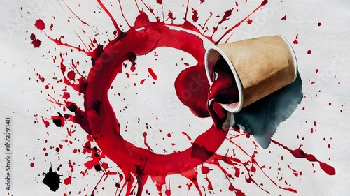 Watercolor Splatter and Stain Ring from Red Drink on Paper Cup