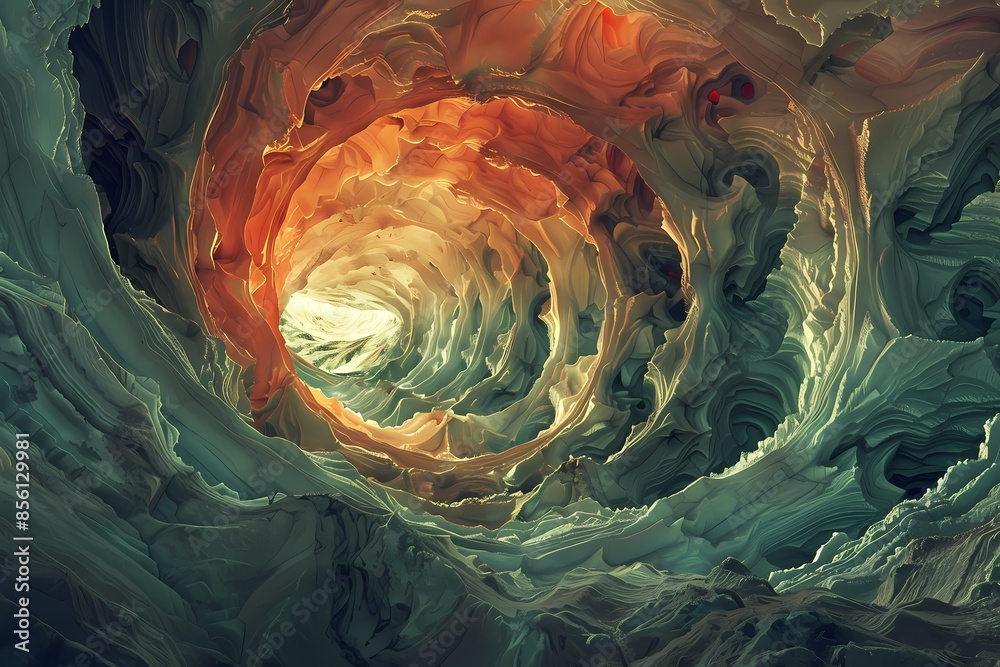 Obraz premium Fractal Mountain Cave: A high-resolution photo of a vast cave entrance with its walls and ceiling 