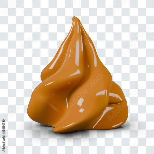 Realistic toffee curl. Caramel decoration for sweet dishes. Cream dollop for ice cream, dessert