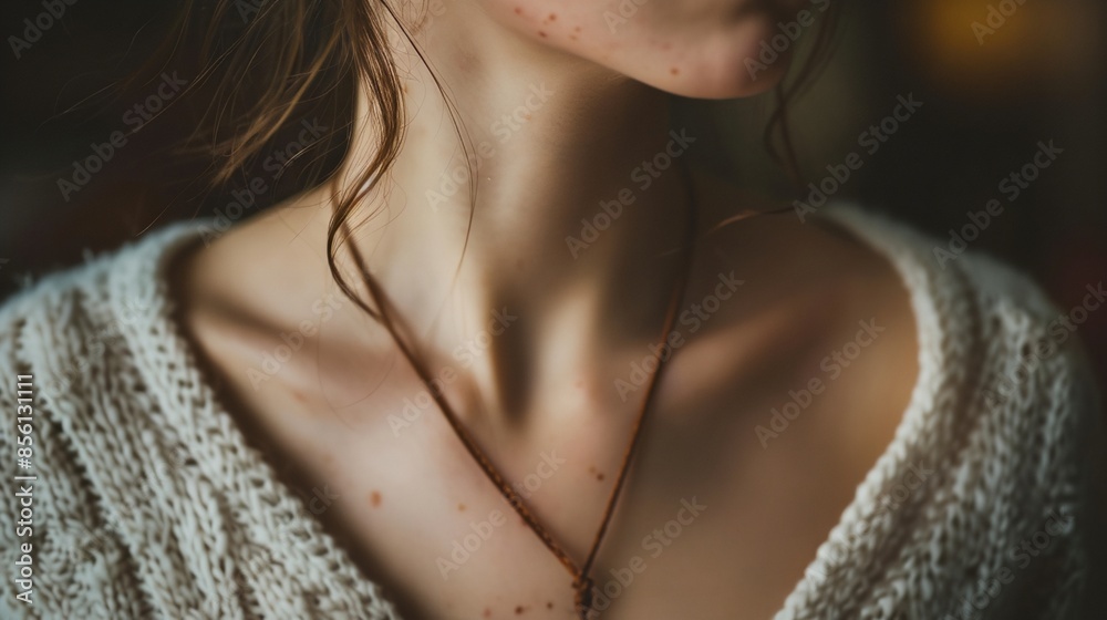 a woman wearing a sweater and a necklace a woman wearing a sweater and a necklace