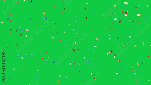 realistic confetti rain falling animation on green screen background