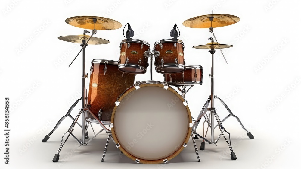 A Complete Drum Set with Brown Shells