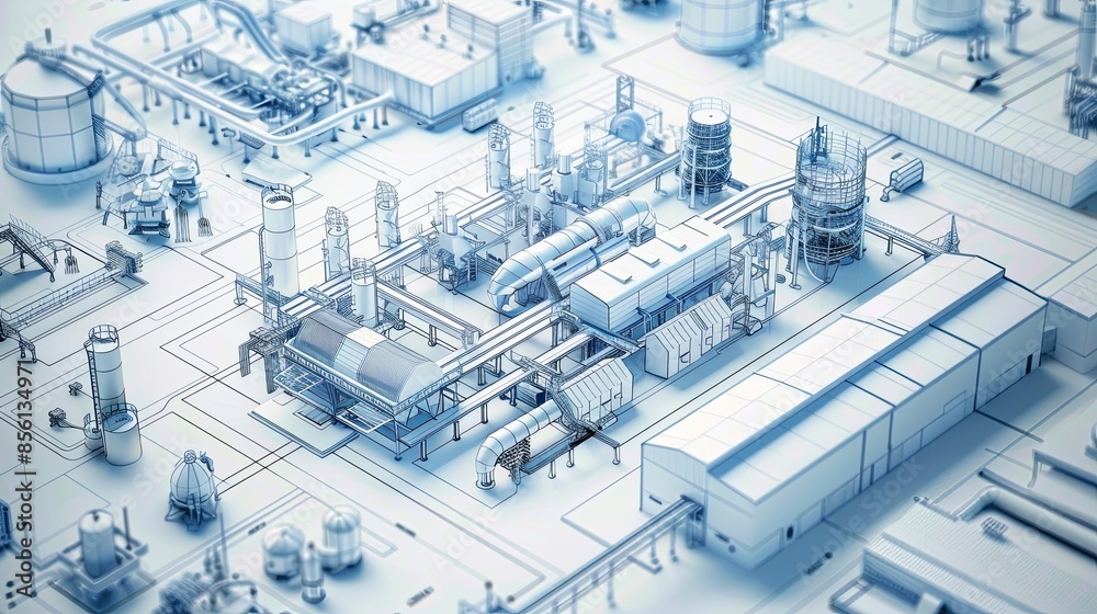 A blueprint of a Smart factory.Tradition and future combine industrial design. A blueprint of a Smart factory.Tradition and future combine industrial design.
