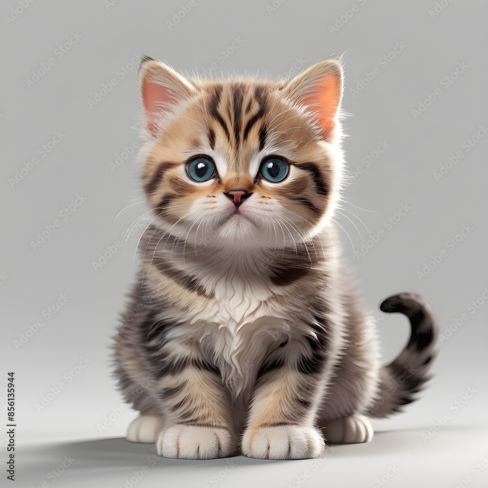 Un gato rayado muy pequeño y regordete que mira a la cámara Un gato rayado muy pequeño y regordete que mira a la cámara