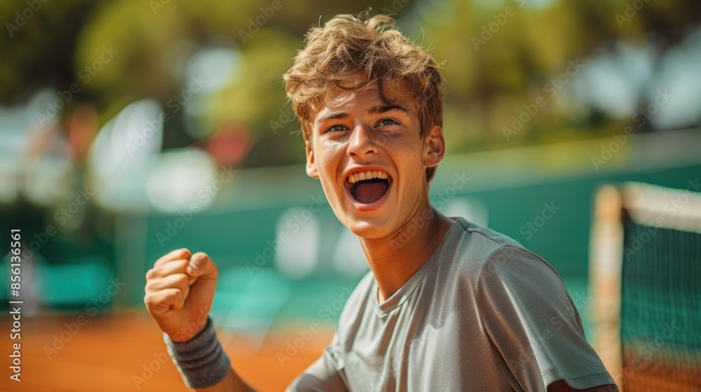 A young man is smiling and holding his hands up in the air A young man is smiling and holding his hands up in the air