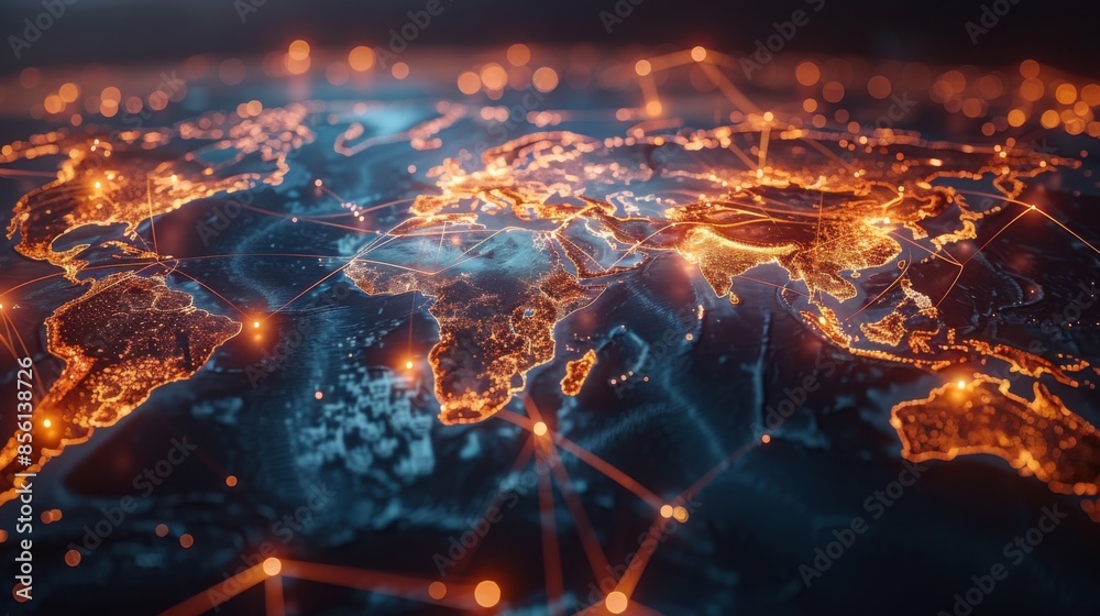 A globe with a network of lines and dots surrounding it A globe with a network of lines and dots surrounding it