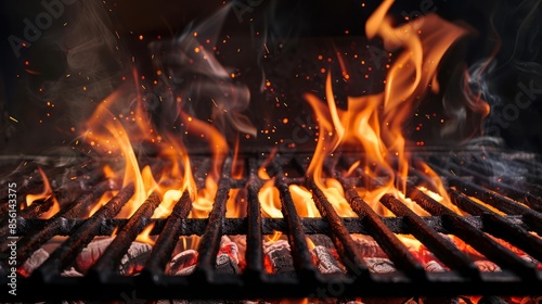 Hot Barbecue Grill with Fiery Flames and Smoke