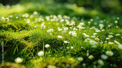 Abundant and vividly green flowers and grass #856144158