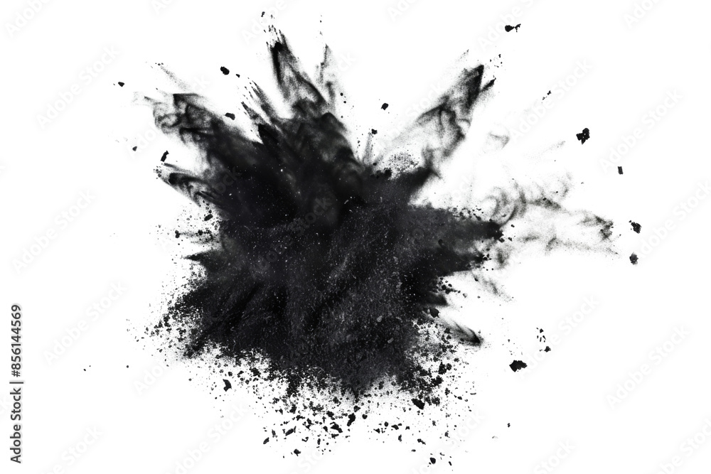 Black chalk pieces and dust flying, effect explode isolated on transparent or white background Black chalk pieces and dust flying, effect explode isolated on transparent or white background