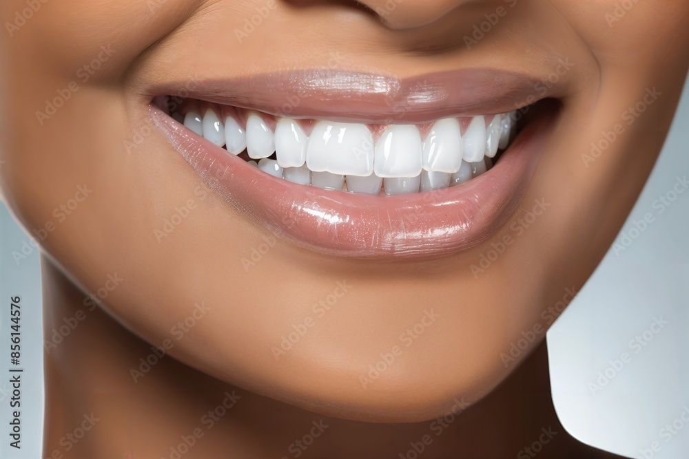 Close-up on perfect smile, post-dental treatment, reflective mirror, crisp lighting Close-up on perfect smile, post-dental treatment, reflective mirror, crisp lighting