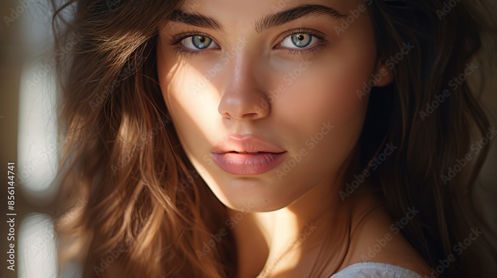 A woman with long brown hair and striking blue eyes is captured in natural light, highlighting her facial features. She has a serious expression and minimal makeup. A woman with long brown hair and striking blue eyes is captured in natural light, highlighting her facial features. She has a serious expression and minimal makeup.