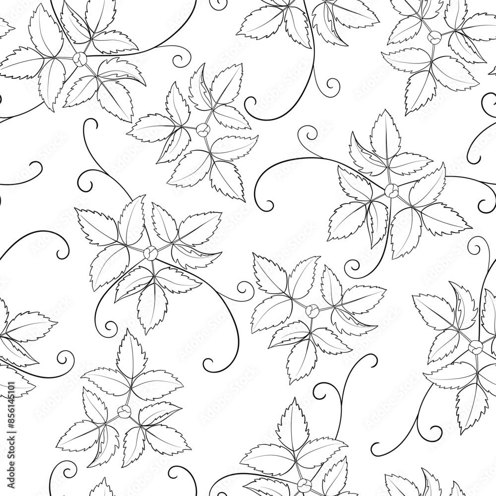 Fototapeta premium Seamless Pattern With Line Drawn Plant Elements