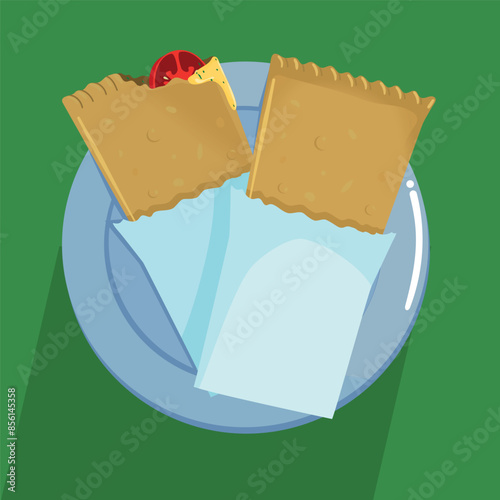 Pastel de feira - comida de rua brasileira que consiste em um pastel frito recheado com vários ingredientes salgados ou doces