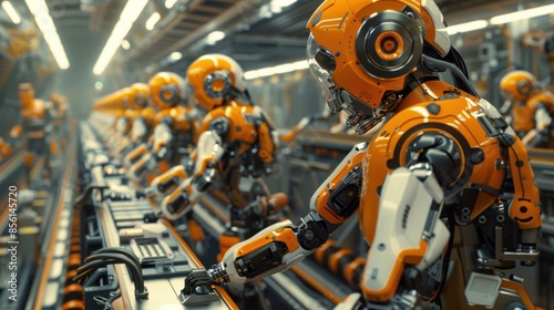A group of robots are working in a factory © G.Go