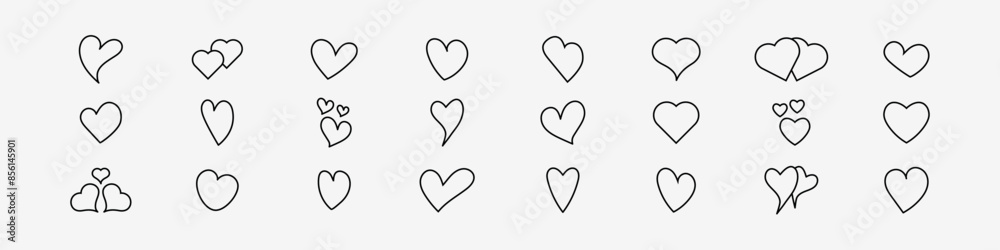 heart Icons Set. Thin line vector illustration of love shape, heart symbol
