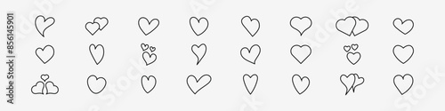 heart Icons Set. Thin line vector illustration of love shape, heart symbol