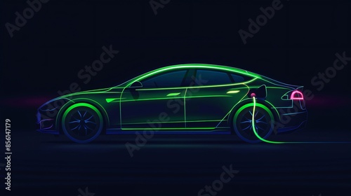 Obraz na płótnie a green neon car with a charging cable