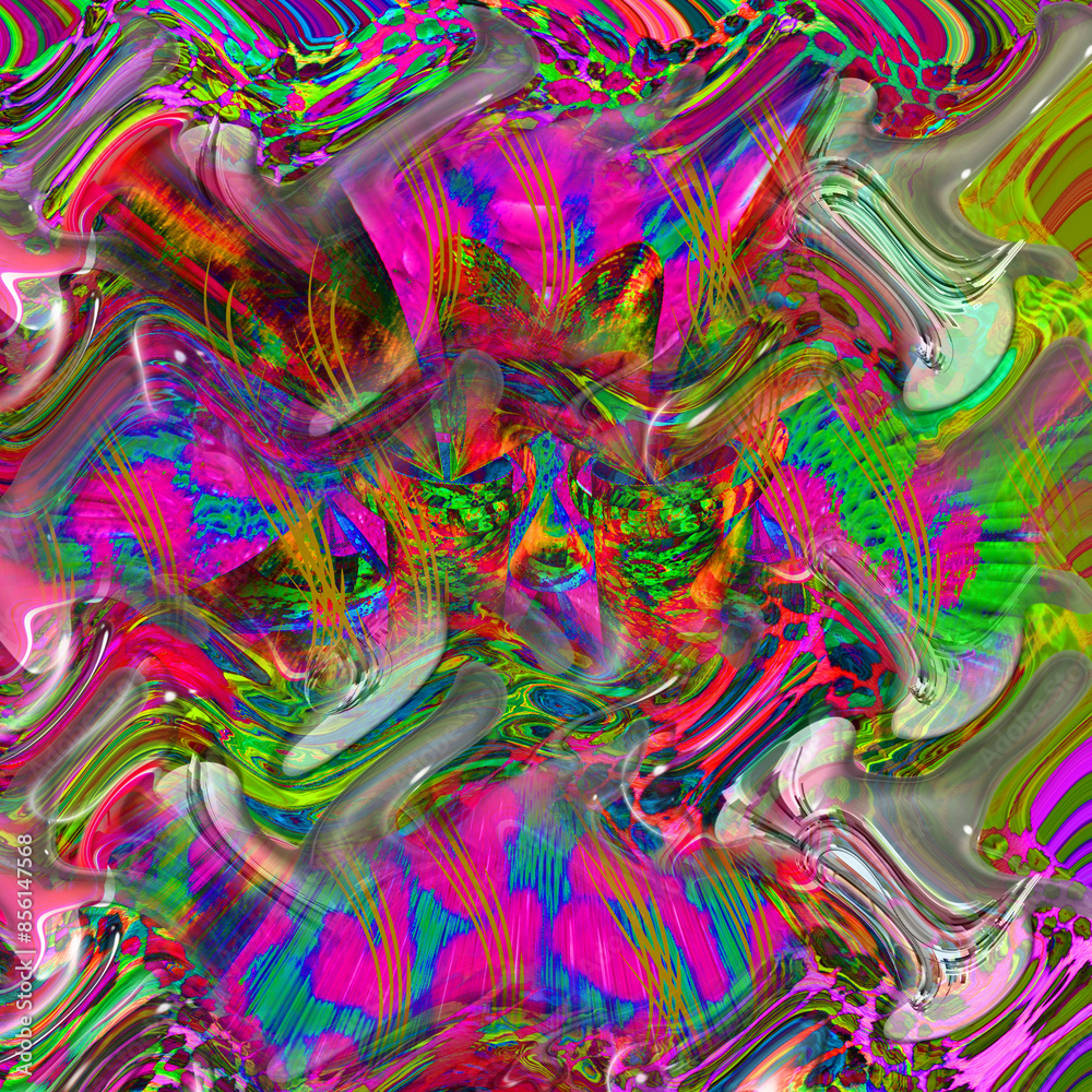 Naklejka premium Combination textile collage pattern of wave and lines colored leopard snake tiger textures