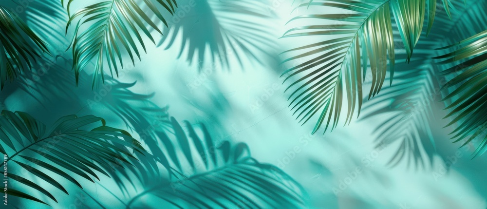 concept of relaxation on the ocean shore, white sand and palm leaves.