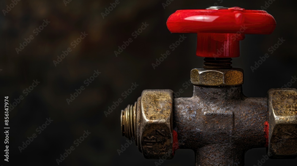 Close up of 3 4 inch bronze ball valve with red handle on isolated background for water plumbing details Close up of 3 4 inch bronze ball valve with red handle on isolated background for water plumbing details