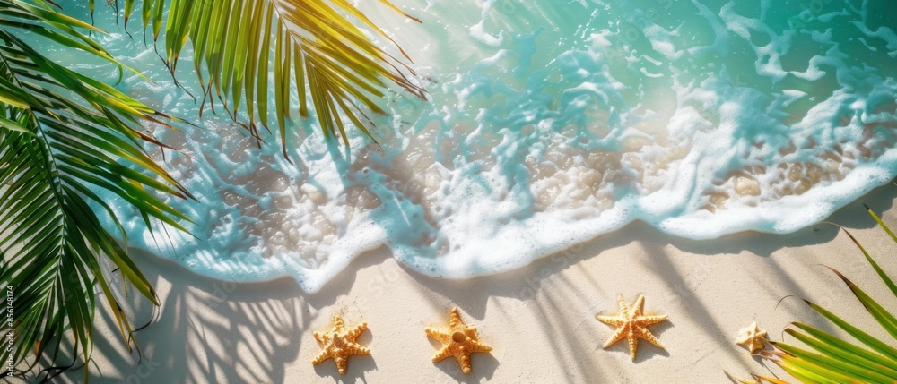 concept of relaxation on the ocean shore, white sand and palm leaves. concept of relaxation on the ocean shore, white sand and palm leaves.